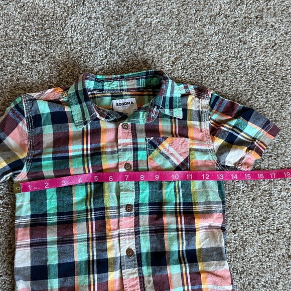 🧡 3/$15 - Sonoma plaid short sleeve button up size 6 - Picture 3 of 7